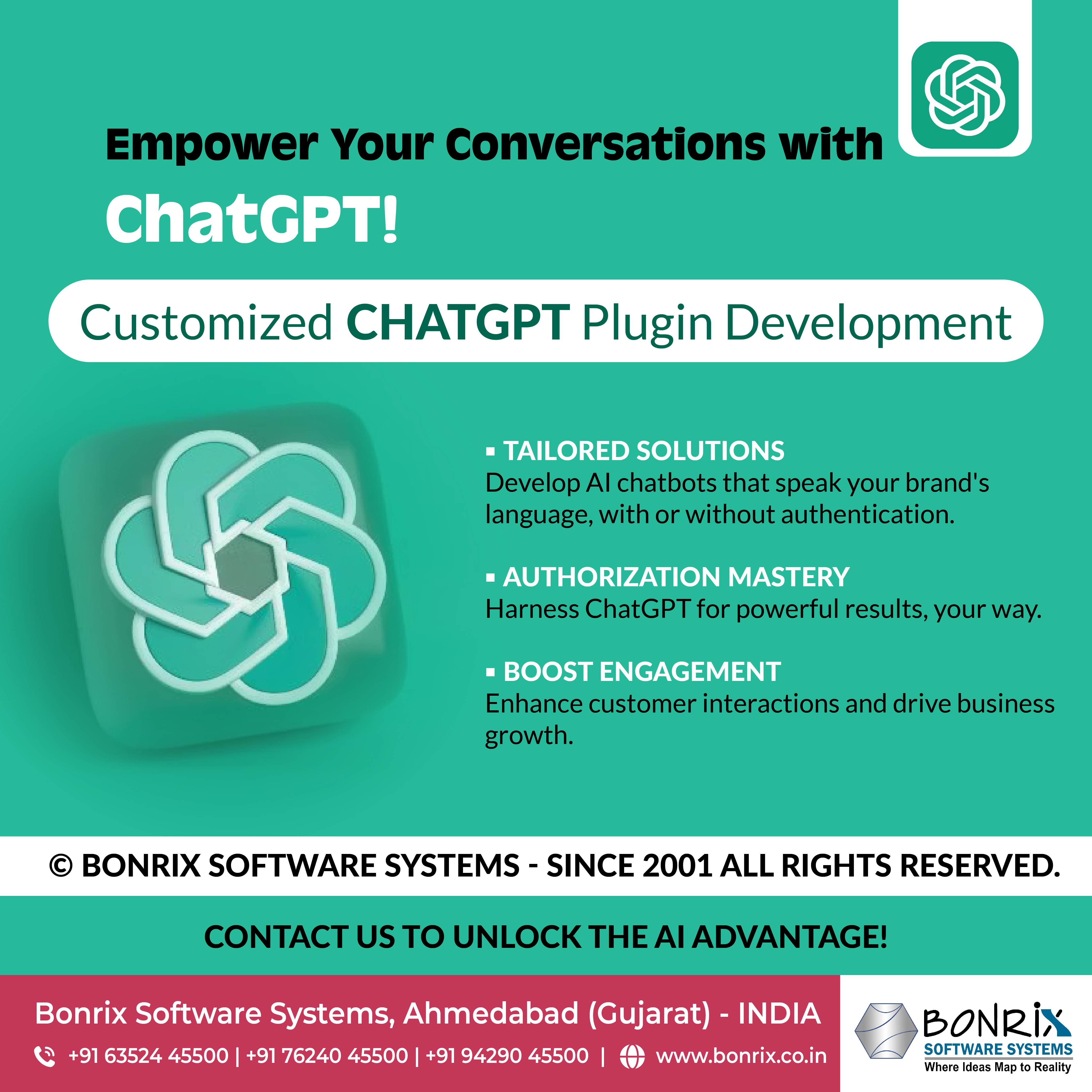 Bonrix specializes in ChatGPT Customized Plugin Development for tailored conversational AI solutions